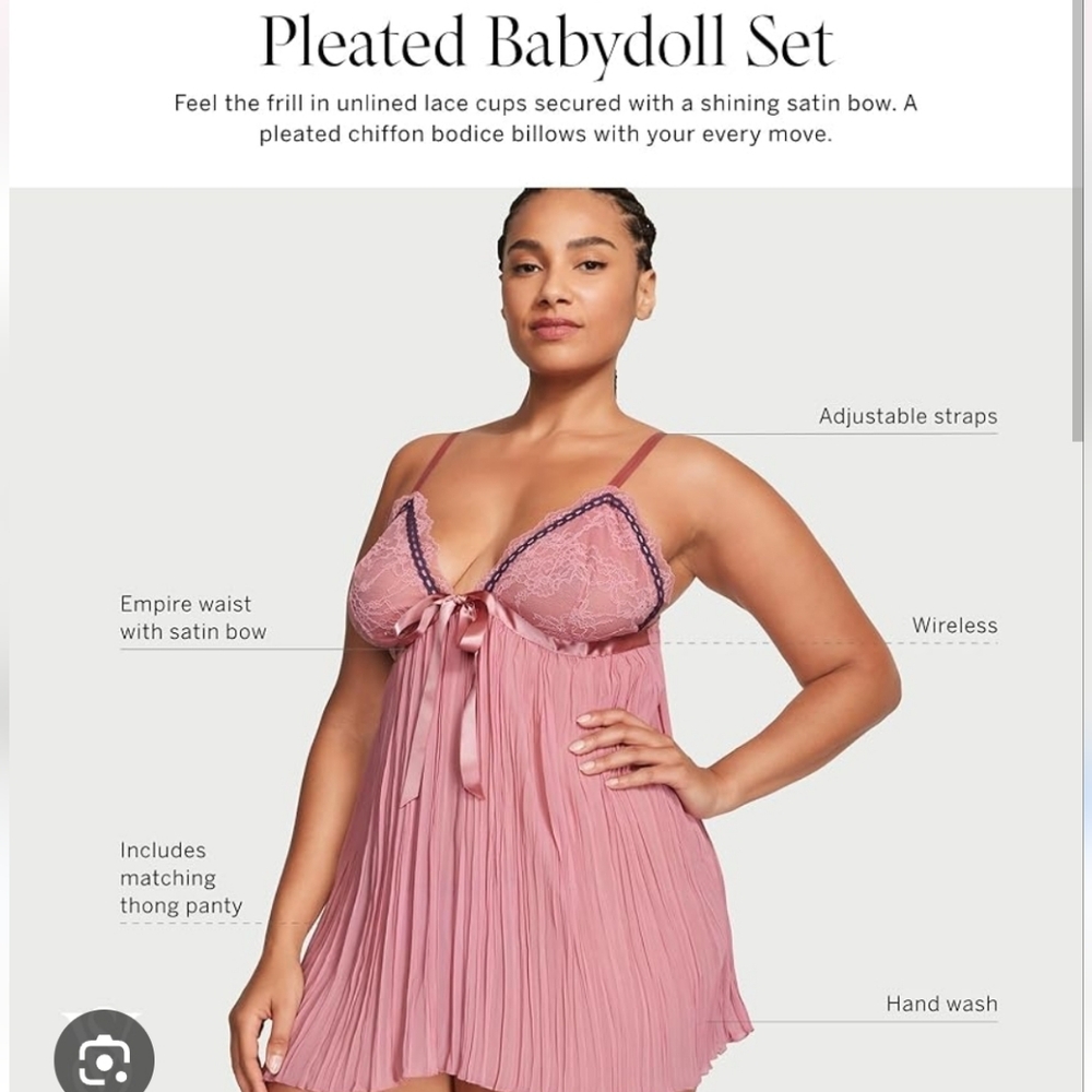 Pleated Babydoll Set in Pink Size S Never Worn